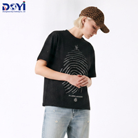 T-shirt à manches courtes pour homme, tissu étoilé, dégradé laser pour impression de texte, noir, 100% coton, col rond, streetwear, surdimensionné
