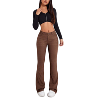 2025 Pantalon bootleg skinny évasé à taille haute pour femmes à la mode-Denim respirant, logo de taille brodé pour un style chic
