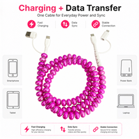Câble de charge multi-prise USB Type C 4 en 1 avec perles métalliques colorées, cordon de téléphone tendance