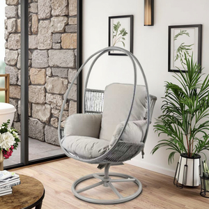 Balançoire à œuf suspendue pivotante au design moderne Panier polyvalent en plastique en rotin pour la maison Mobilier d'hôtel et de parc Mobilier d'extérieur en métal PE - Product Image 1