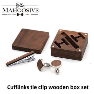 Caja de madera maciza de nogal negro hecha a mano, gemelos ecológicos, Clips de corbata para caballeros, accesorios de camisa francesa con grabado ETSY - Product Image 2