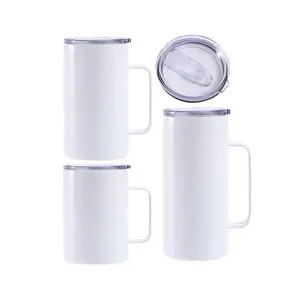 Vente en gros d'ébauches de sublimation 10oz 14oz 16oz 20oz 24oz tasse à café bière offiec personnalisée à double paroi en acier inoxydable avec poignée de couvercle