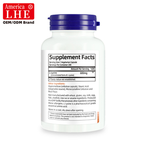 ผู้ผลิตอาหารเสริม OEM Shecome L-Lysine สารสกัดจากพืช ช่วยเสริมสร้างการสร้างคอลลาเจน สำหรับผู้ชายและผู้หญิง 200 แคปซูล L-Lysine - Product Image 2