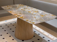 Offre Spéciale de table de luxe en marbre doré 2024 pour bureau et salle à manger meubles en pierre naturelle Style moderne prix cuisine Restaurant