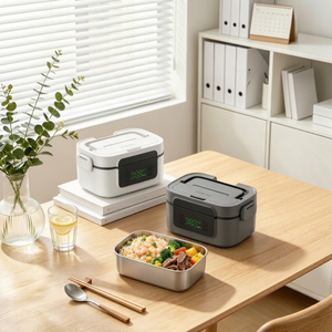 Digitale Anzeige Wiederaufladbare Isolierte 80W 304 Edelstahl Tragbare Multifunktions-Speisenwärmer Lunchbox für Haushalt und Auto - Product Image 1