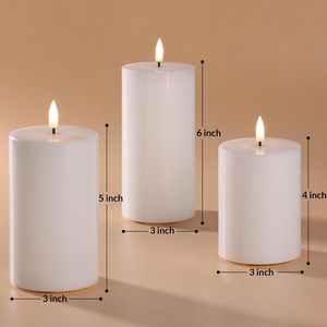 Lot de bougies pilier LED sans flamme en cire de paraffine blanches, fines, en gros, trois tailles différentes, pour décoration intérieure, ensemble de vases et bougies votives - Product Image 2