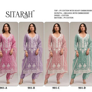 Organza lourd Dupatta pour les occasions de fête traditionnelles PV coton brodé Viscose fil séquence travail indien pakistanais - Product Image 5