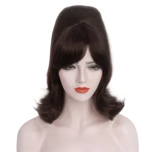 Import Wig From China Factory Hot Sale High Temperature Synthetic Brown 16inch Cosplay Halloween Party Wig For Women