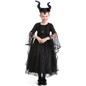 Disfraz de Halloween para niñas, vestido gótico de demonio con cuerno de buey, vestido negro de escenario de <span class=keywords><strong>bruja</strong></span> <span class=keywords><strong>pequeña</strong></span>, inspirado en películas y TV - Product Image 5