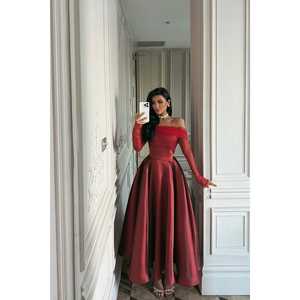 Vestido de Noche Formal Borgoña con Cintura Imperio y Tirantes, Talla XS, con Decoración de Lentejuelas y Tul, Abertura Alta, Largo hasta el Suelo - Product Image 4