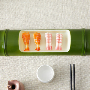 Bandeja de servir con forma de bambú para sushi y fideos fríos con diseño de divisor para uso doméstico y en restaurantes. - Product Image 2