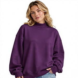 Nouveau style tendance pour femmes, sweat-shirt en tricot personnalisé, couleur unie, surdimensionné, manches longues, col montant, hiver, écologique - Product Image 1