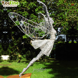 Sculpture de fée en fil métallique en acier inoxydable abstrait moderne grandeur nature - Product Image 4
