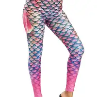 Sıcak toptan özel logo fitness ve yoga kıyafeti yeni ürün renkleri yüksek bel yoga pantolon beyaz bukalemun balık pulu baskı