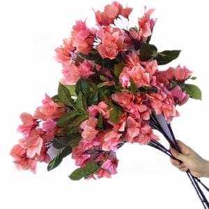 Sutra buatan tangan bounvil cabang bunga merah bougavil A Spectabilis bunga daun hijau untuk Natal Paskah - Product Image 2