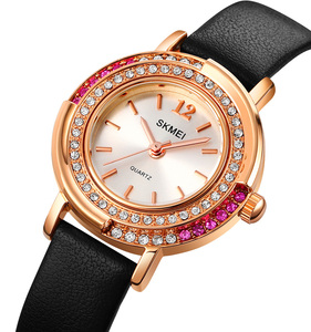 Montre vintage pour femmes SKMEI 1855, ronde, en cuir véritable, avec logo personnalisé, montres de luxe pour femmes, quartz, marque propre - Product Image 3