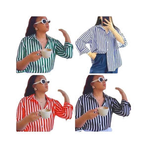 قميص مخطط بأكمام طويلة كاجوال موضة الشارع الجديدة ، قميص صيفي خفيف الوزن ، قميص غير رسمي بصف صدر واحد - Product Image 6