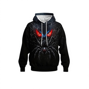 Sweat à capuche noir pour homme avec imprimé araignée et yeux rouges, vêtement d'hiver décontracté, coupe classique, en polaire tricoté, avec poche zippée, en polyester - Product Image 1
