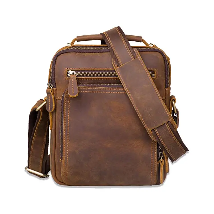 Men Small Leather Messenger Bag Sling Shoulder Pack Crossbody Handbag Phone Bags