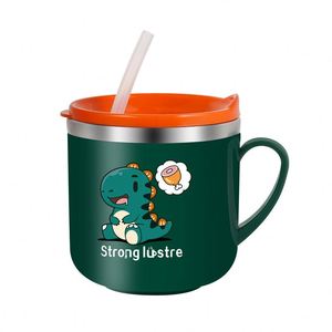 Tasse à lait pour enfants en acier inoxydable 316, motif dessin animé, avec échelle graduée, double paroi, paille intégrée, pour l'apprentissage de la boisson du bébé, pour lait et eau, utilisation directe - Product Image 5