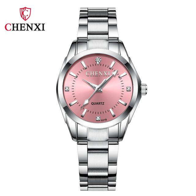 CHENXI 021 Couple Watch Fashion Steel Band Pointer Dial Waterproof Luminous Women & Men's Quartz Watches