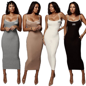 Nuovo vestito estivo aderente in <span class=keywords><strong>cotone</strong></span> a vita alta abito Midi da <span class=keywords><strong>donna</strong></span> Sexy con cinturino senza schienale abiti da festa eleganti - Product Image 1