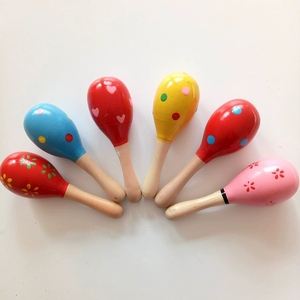 Maracas en bois miniatures peintes et colorées, instrument de percussion Orff pour enfants, vente en gros - Product Image 2