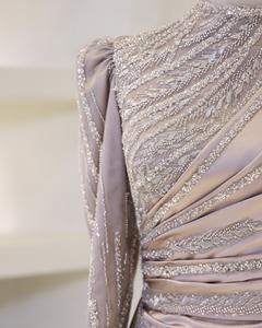 Mily gaun pengantin ML299, gaun pesta dansa Formal lantai panjang lengan leher tinggi cantik payet manik-manik elegan - Product Image 5