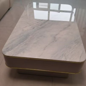 Factory Direct Luxury Square Marble Coffee <b>Table</b> Modern Sintered Stone Storage Drawers Gold Trim Scratch Heat Resistant Hotel - Product Image 5