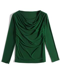 Nova cor sólida moda All-Match <span class=keywords><strong>Plus</strong></span> <span class=keywords><strong>Size</strong></span> Swing Collar manga comprida malha assentamento camisa para as Mulheres - Product Image 5