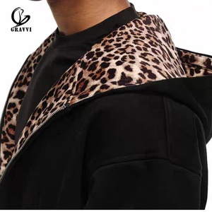 Oversized Leopard Print <b>Lined</b> Hood Full Zip Hoodie Thick <b>Fleece</b> Streetwear Casual <b>Jacket</b> OEM ODM Custom Made Unisex - Product Image 3