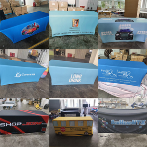 Housse <span class=keywords><strong>de</strong></span> table ajustée extensible 100 % polyester imperméable, imprimée sur mesure avec logo, texte et photo personnalisés pour la publicité en salon professionnel - Product Image 3