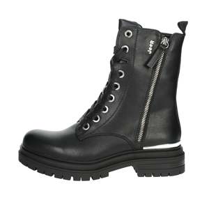 Bottines pour femmes, noires, taille 36, style combat, à lacets, en cuir véritable, bout rond, semelle en caoutchouc - Product Image 1