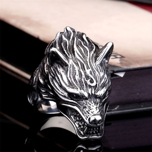 Anillo de Dedo de Acero Inoxidable con Cabeza de Lobo, Estilo Vikingo Nórdico, para Hombre - Product Image 3