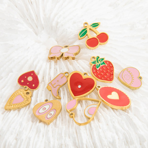 Pendentif en acier inoxydable plaqué or 18 carats, formes variées (cœur, fraise, cerise, nœud), pour la création de colliers, accessoire de mode - Product Image 2