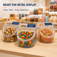 Boîte de présentation de bonbons en PET transparent de 6 L avec couvercle rabattable, porte-étiquettes, plateau d'échantillons pour supermarché, confiserie, comptoir de vente au détail