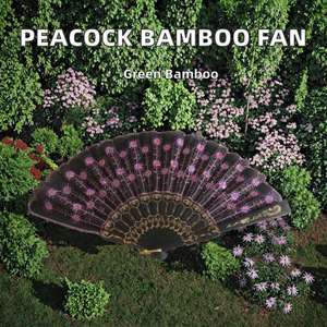 Nuevo Abanico Plegable Ecológico Estilo Gitano Europeo, Multicolor, de Bambú con Diseño de Pavo Real para Fiestas - Product Image 2