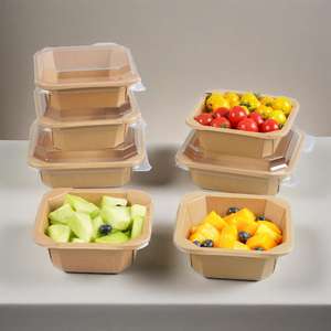 Tazón de Ensalada Desechable con Tapa, Impresión Personalizada, Tamaño Grande, Octagonal, Verde, Contenedor de Papel para Llevar, Grado Alimenticio, Forma Rectangular - Product Image 1