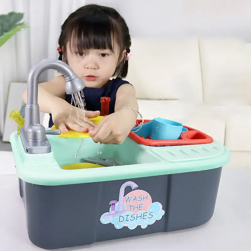 KSF高品質キッズ子供用おもちゃ電気玩具食器洗い機セットベビーキッチン洗濯シンク循環水栓ロールプレイ
