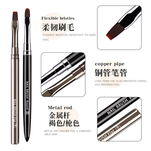 Pincel ovalado para uñas de gel UV, mango de metal cromado negro, cabezal plano y redondo, para construcción de uñas acrílicas, pintura y arte de uñas. - Product Image 2