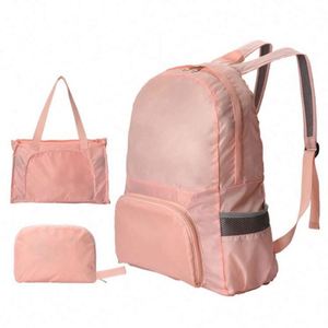 Sac à dos pliable 2 en 1 pour femme, décontracté, pour les voyages en plein air, ultraléger, imperméable, en polyester rose, double usage, sac fourre-tout pliable - Product Image 1