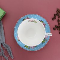 Meilleur prix, ensemble de tasses à café et soucoupes en porcelaine bleu luxe personnalisé pour cadeau de mariage, vaisselle en céramique de qualité supérieure