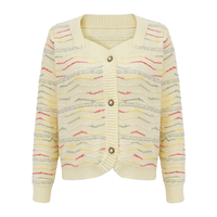 Cardigan en tricot de haute qualité à rayures ondulées colorées, col en V carré, boutons métalliques, style décontracté