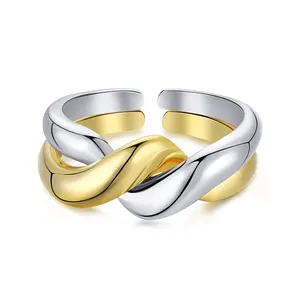 Dylam Neuheiten Doppelringe 18k Gold Silber beschichtet Einsätze unregelmäßige Geometrie S925 offen einstellbare Ringe für Damen Mädchen