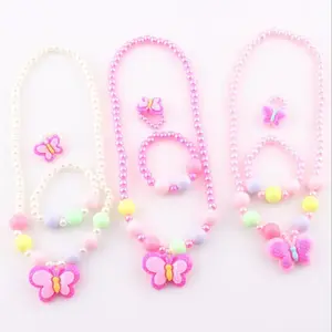 Butterfly Children's Necklace Jewelry Set Chain Kids Bracelet Ring Set Jewelry