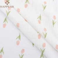 HAPPEAK Imprimé Tulipes Mousseline Tissé Coton Double Couche Gaze Tissu Textile pour Bébé Couverture