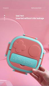 Boîte à bento simple en acier inoxydable, hermétique, anti-fuite, chauffable, à un seul niveau, 3 compartiments, avec couverts, 1-3L - Product Image 6