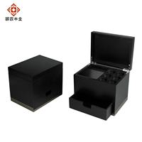 Boîte de rangement pour capsules de café expresso en bambou, personnalisée, faite à la main, laquée noire mate de luxe