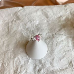 Dylam Ins Hot Double Layered Sterling Silver 925 White Gold Pink Zircon Stone S925 <b>Rings</b> Adjustable Hollow Open <b>Ring</b> - Product Image 5