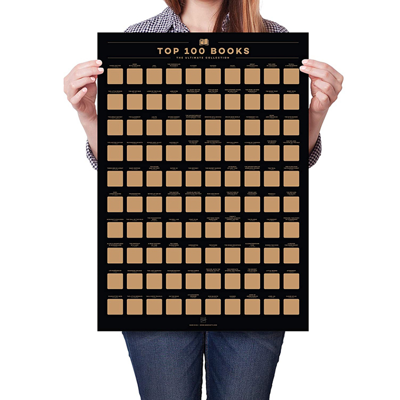 Лидер продаж на Amazon, постер с царапинами от производителя, лучшие чтения всех времени, список ведра, 100 книг, постер с царапинами